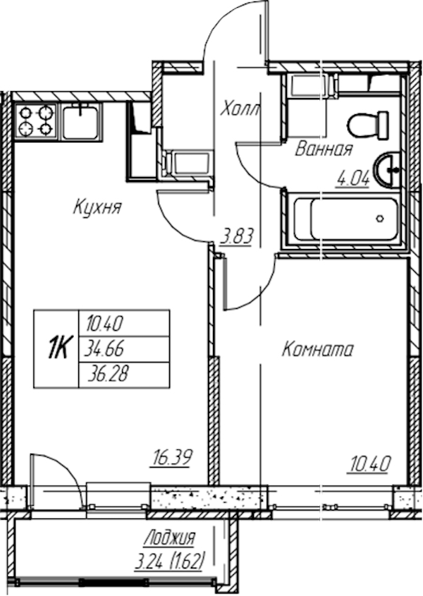 1-комнатная квартира 36.28 м², 11/22 эт., ЖК «Парк-квартал Юнтолово»